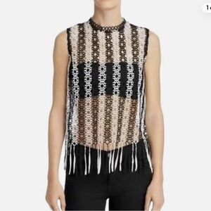 Aqua Black and White Fringe Tank